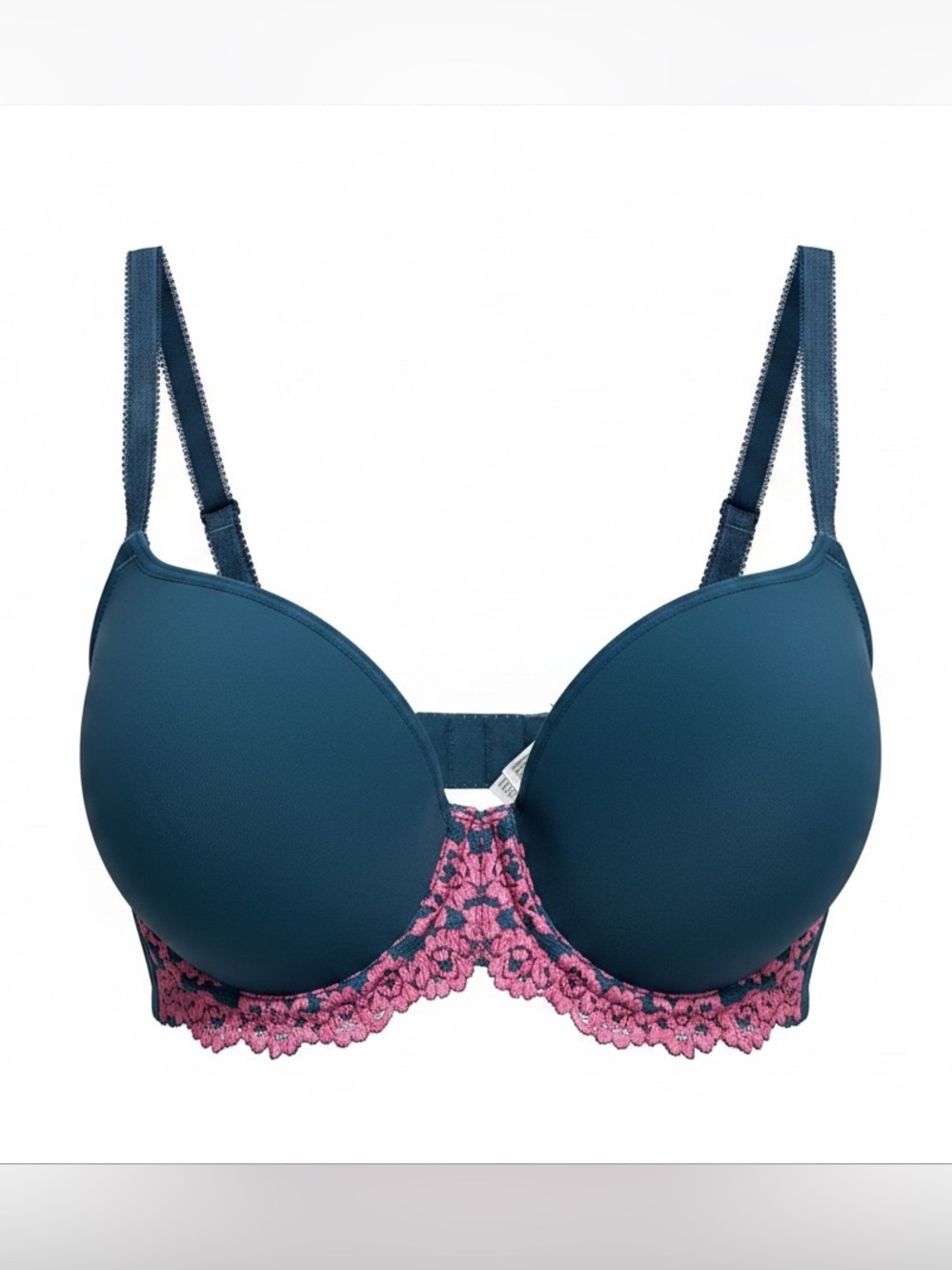 Wacoal Embrace The Lace Teal Bra with Pink Lace Trim 36B